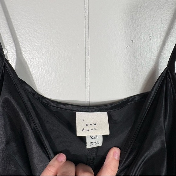 A New Day Black Silky Ruched Front Midi Tea Length Tank Dress XXL 2XL Minimal 2X - Picture 5 of 5